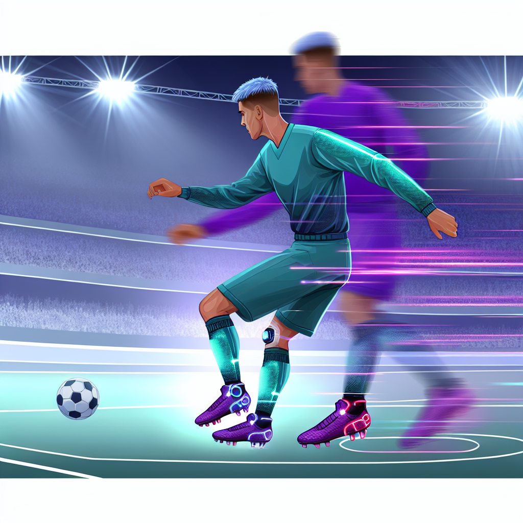 Professional illustration for blog section about Ronaldo's Influence on Modern Football. Color palette: purple and blue gradi